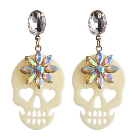 Jewelry - Skull Drop Earrings Acrylic White & Crystals Jewelry - Skull Drop Earrings Acrylic White & Crystals